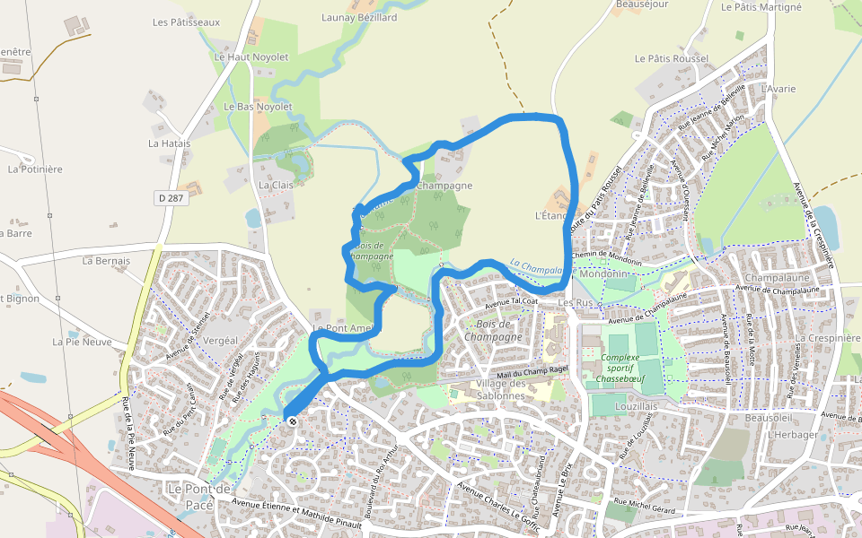 Chemin de Vergéal walking route map in Pacé
