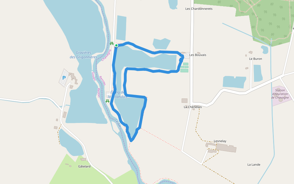 Étang de la Sillandais walking route map in Chavagne