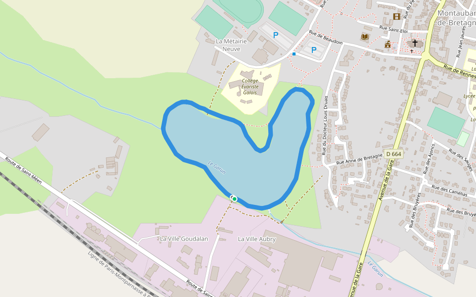 Le Garun walking route map in Montauban-de-Bretagne