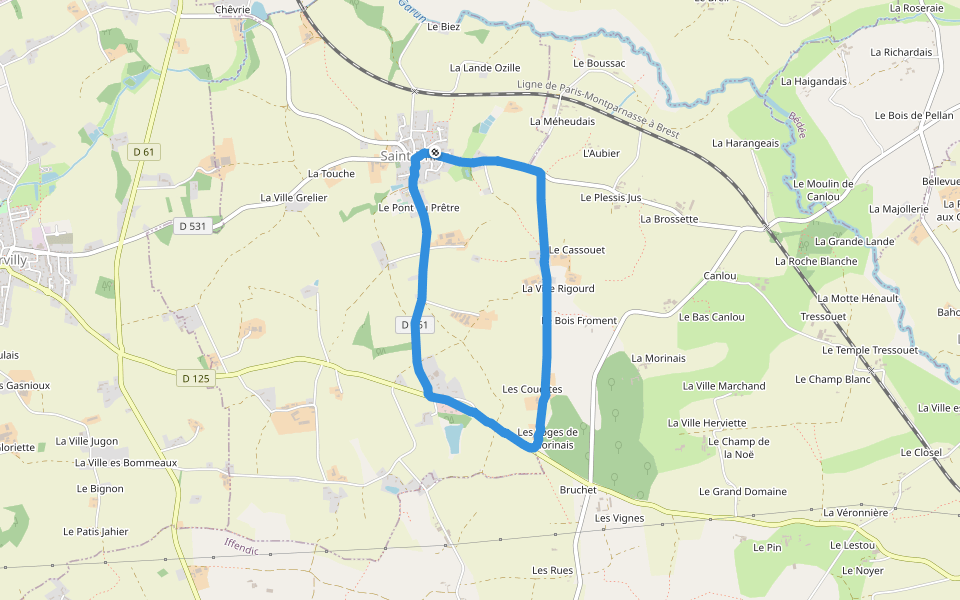 Place de l'Église walking route map in Saint-Uniac