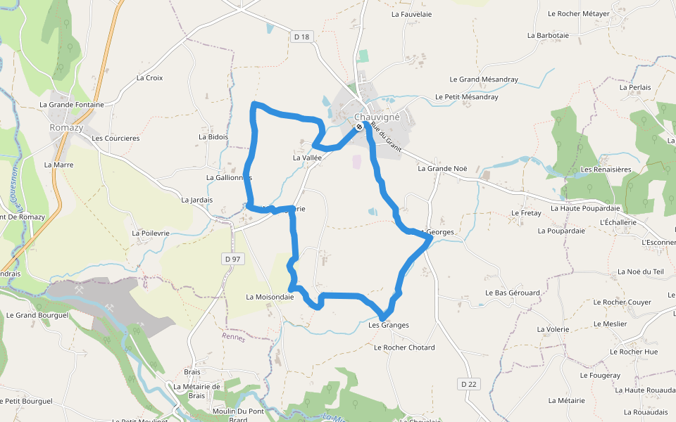 Ruisseau de Ritort walking route map in Chauvigné
