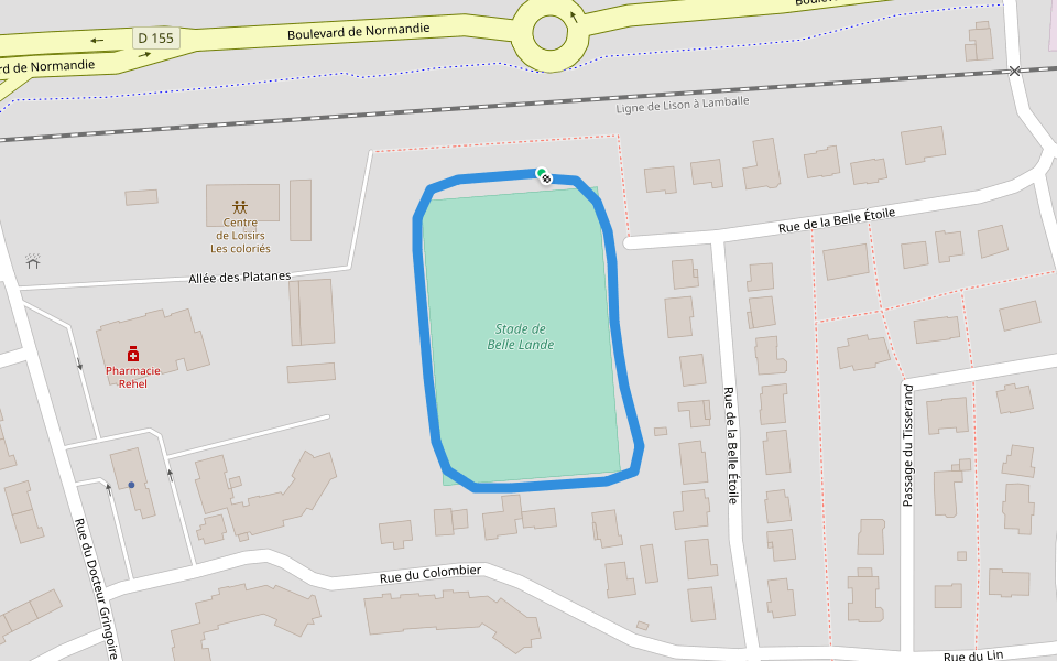 Stade de Belle Lande walking route map in Dol-de-Bretagne