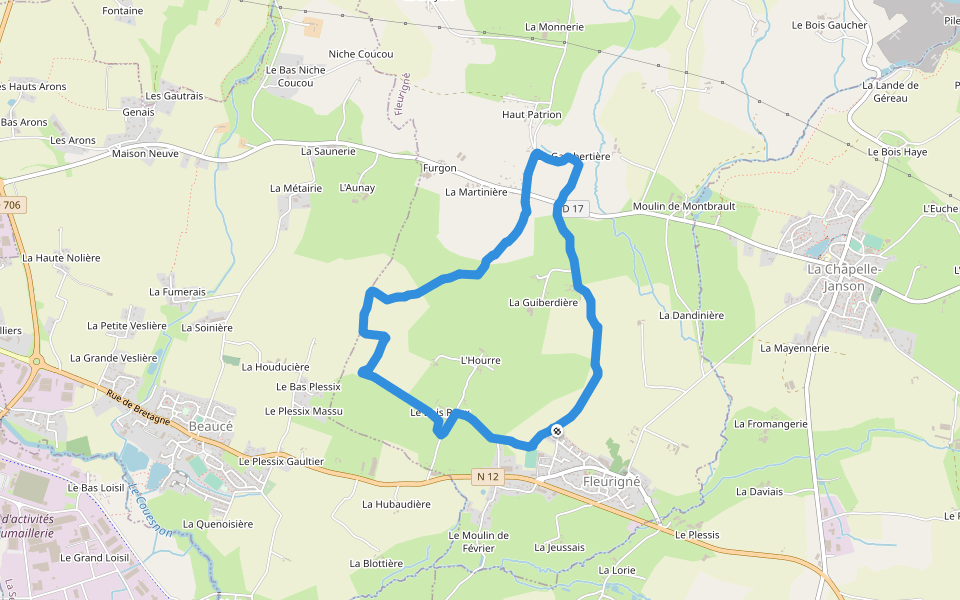 La Gambertière walking route map in La Chapelle-Fleurigné