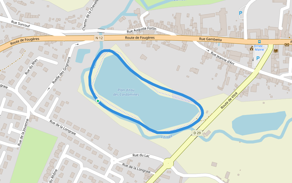 Plan d'eau des Cardamines walking route map in Ernée