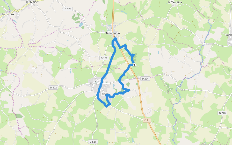 Plan d'Eau walking route map in Montaudin