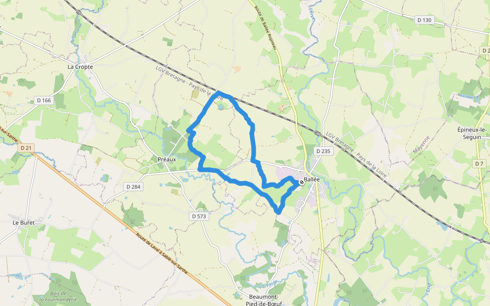 Ballée walking route map in Val-du-Maine
