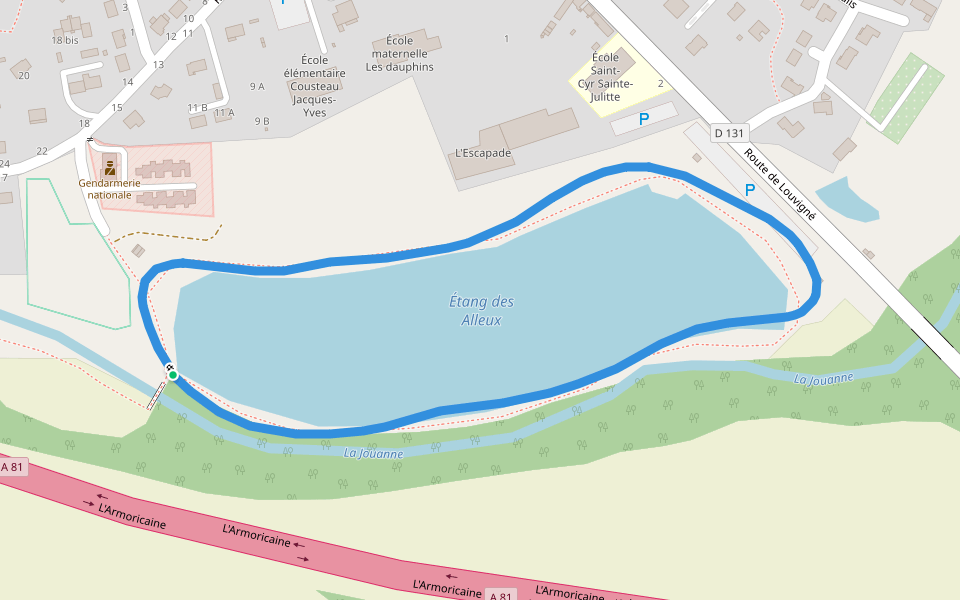Étang des Alleux walking route map in Argentré