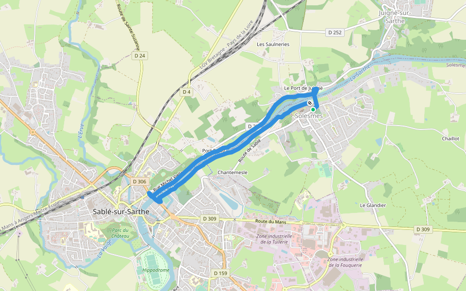 La Sarthe walking route map in Solesmes