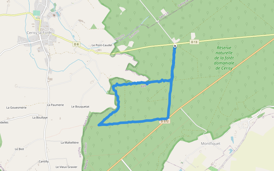 Chemin de la maison forestière walking route map in Montfiquet