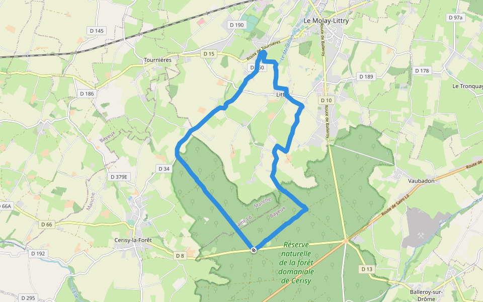 Réserve naturelle de la forêt domaniale de Cerisy walking route map in Montfiquet