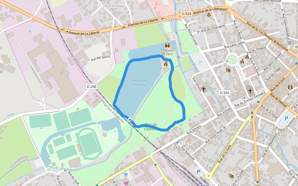Parc du Château walking route map in Flers