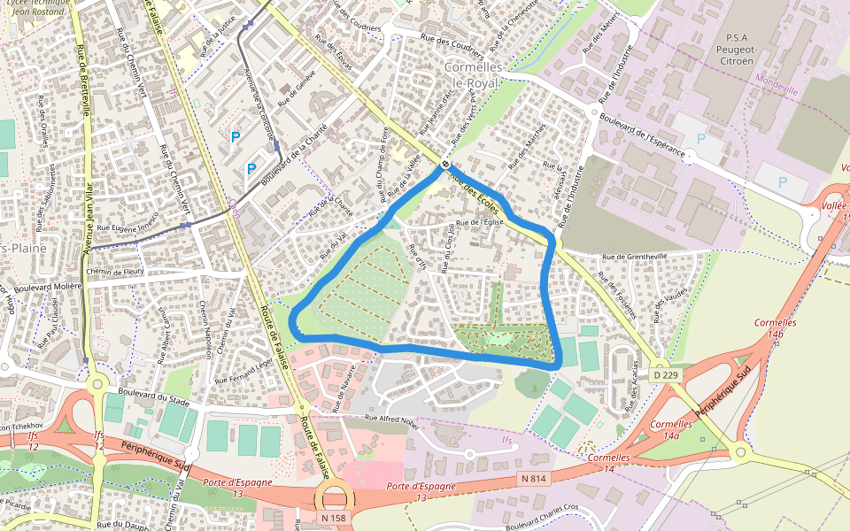 Hotel de Ville walking route map in Cormelles-le-Royal