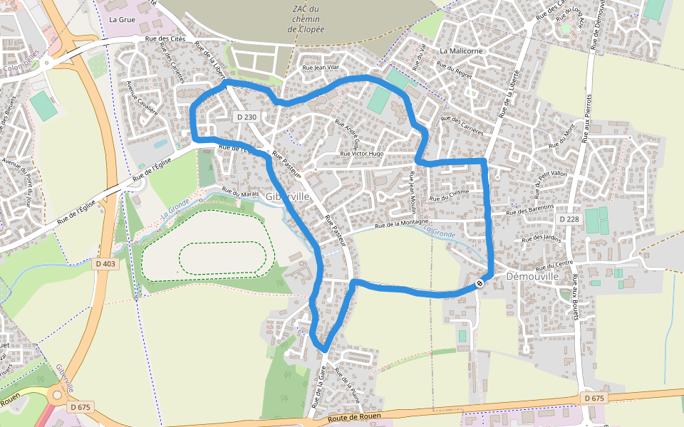 Gymnase Maurice Baquet walking route map in Démouville