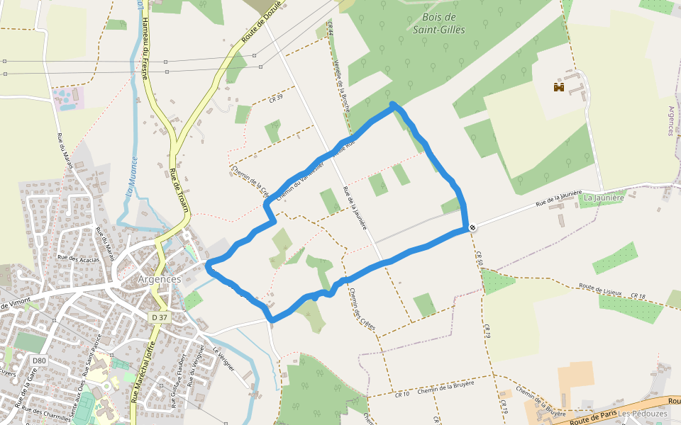Bois de Saint-Gilles walking route map in Argences
