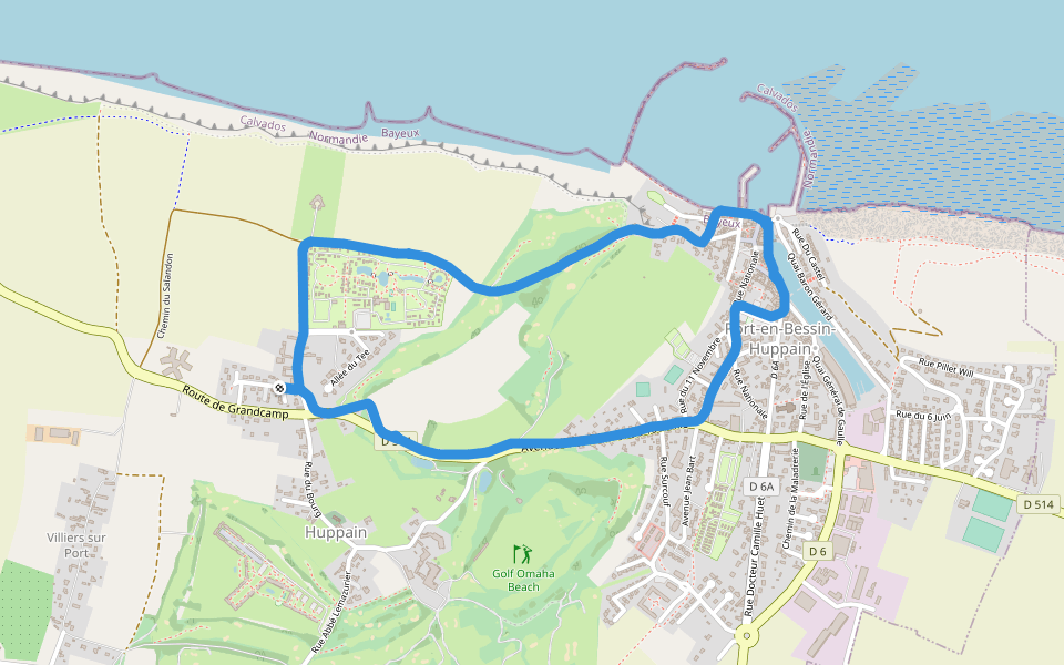 Port Land walking route map in Port-en-Bessin-Huppain