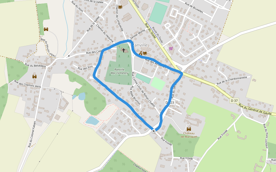 Ranville walking route map in Ranville