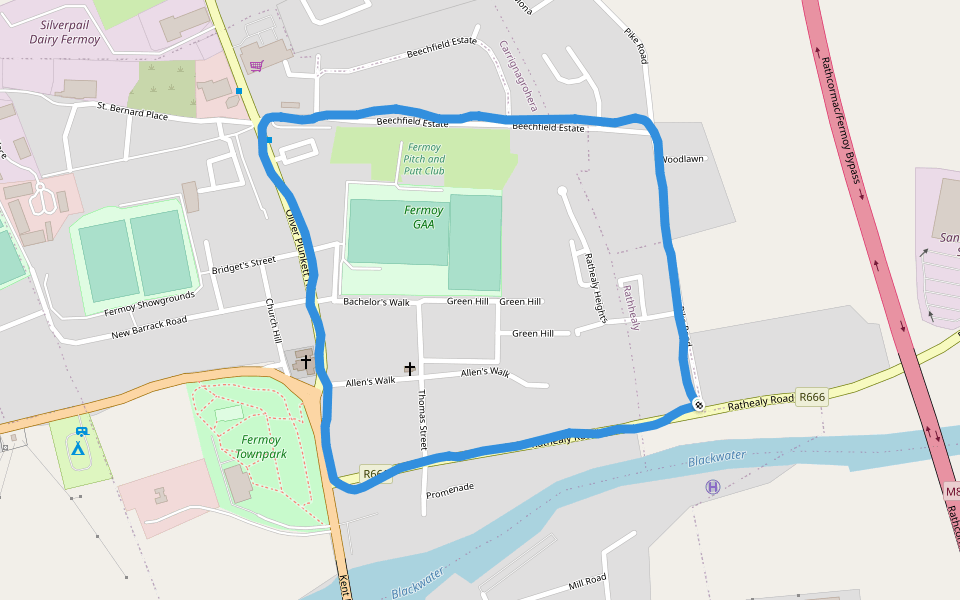 Fermoy Pitch and Putt Club walking route map in Fermoy