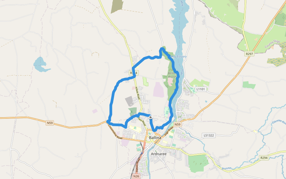Belleek Woods walking route map in Ballina