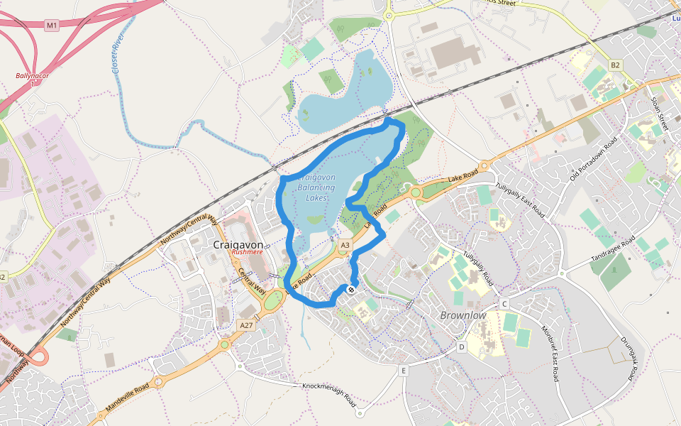 Craigavon Balancing Lakes walking route map in Drumgor