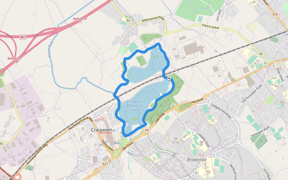 Craigavon Balancing Lakes walking route map in Drumgor