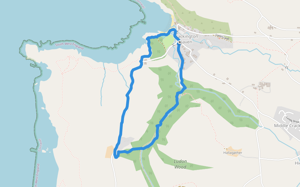 Ludon Wood walking route map in Crackington Haven