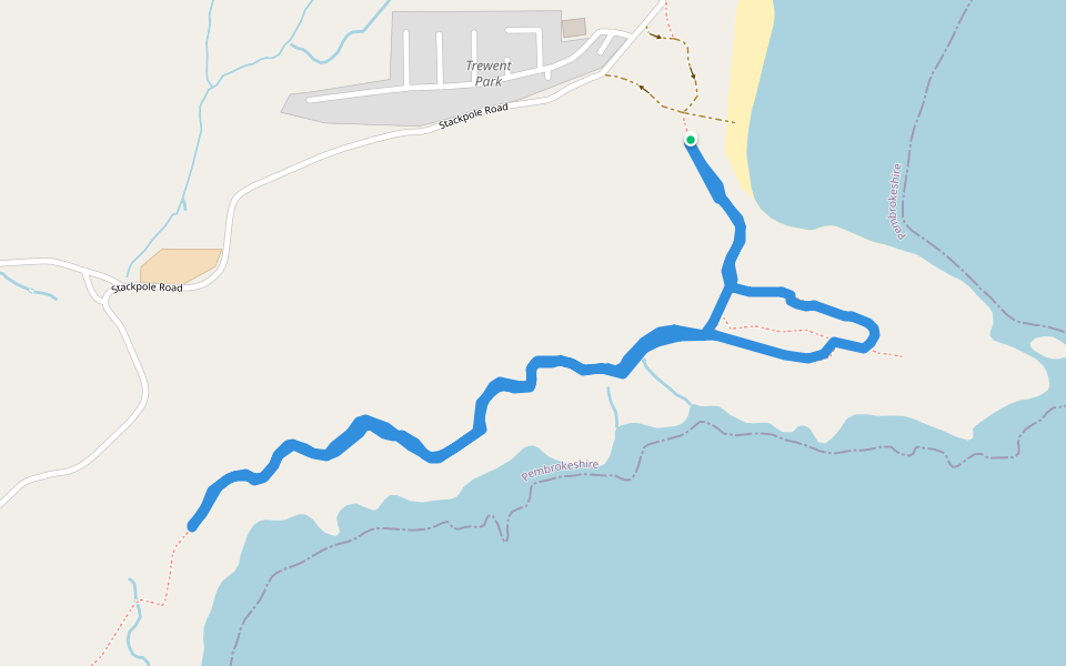 Pembrokeshire Coast Path walking route map in Freshwater East