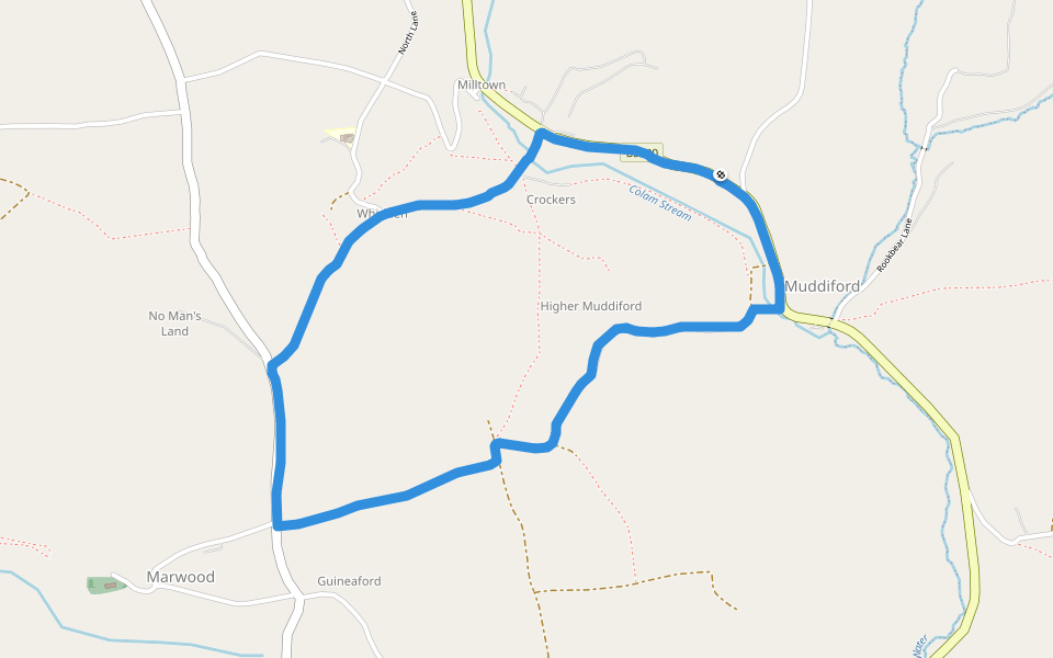 Whiddon Ln walking route map in Muddiford