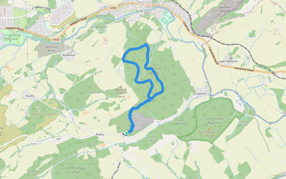 Coed Cefn-pwll-du walking route map in Rudry