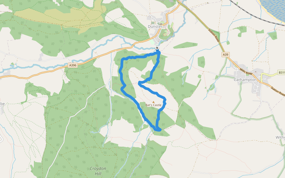 Bonniton New Road walking route map in Dunster
