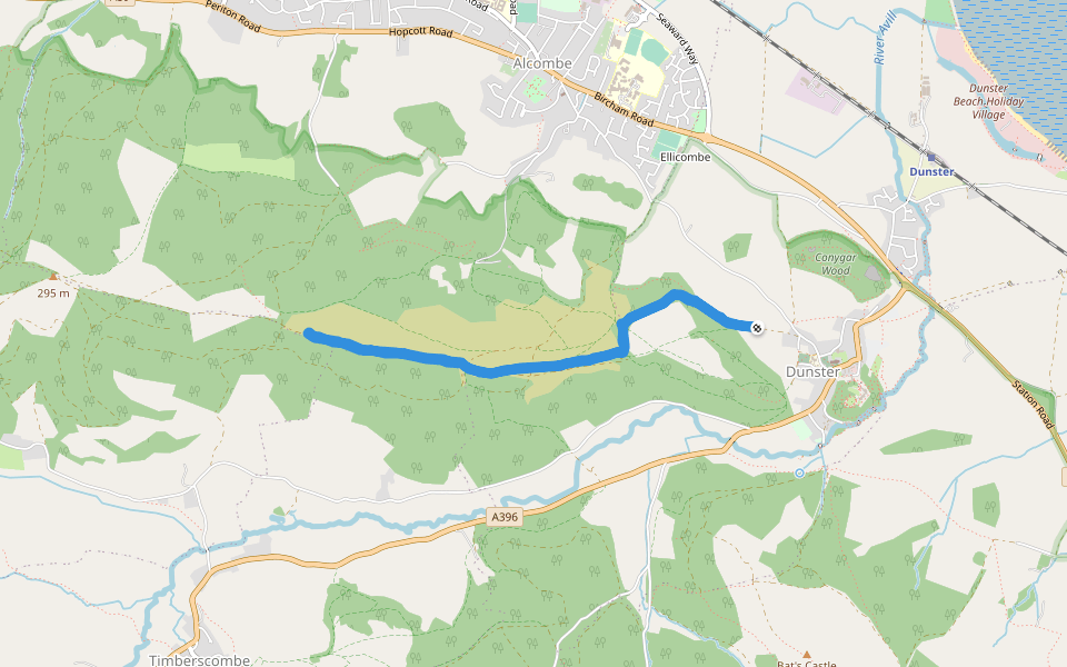Conduit Lane walking route map in Dunster