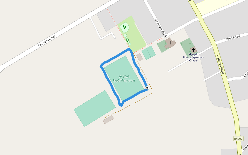 Penygroes Welfare Park walking route map in Penygroes