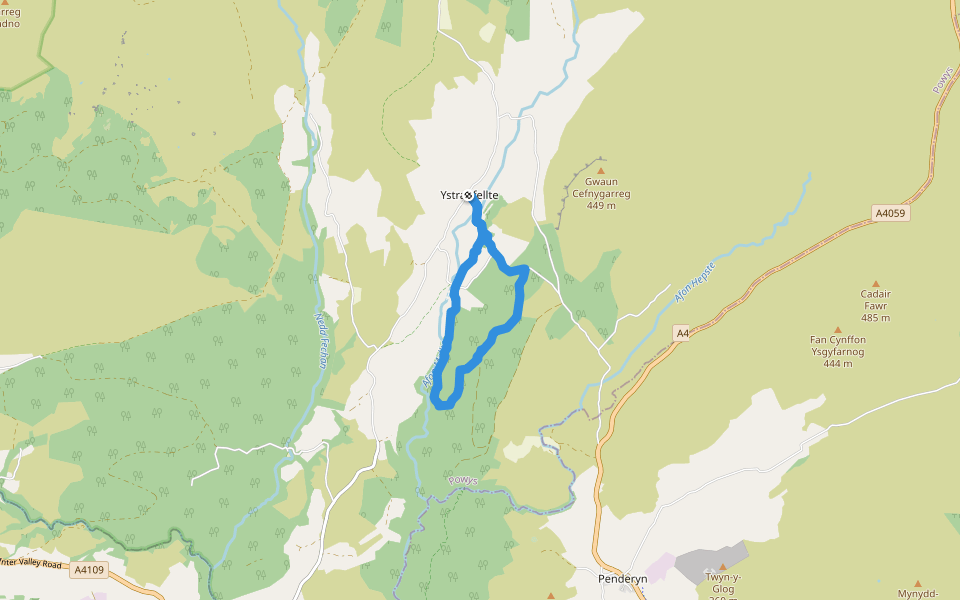 Official footpath not navigable walking route map in Ystradfellte