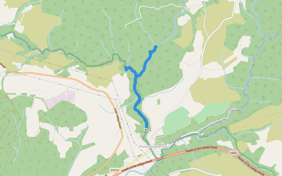 Lady's Fall walking route map in Pontneddfechan