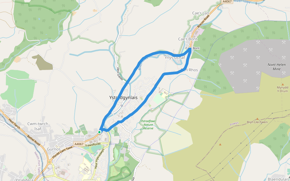 Brecon Beacons National Park walking route map in Ystradgynlais