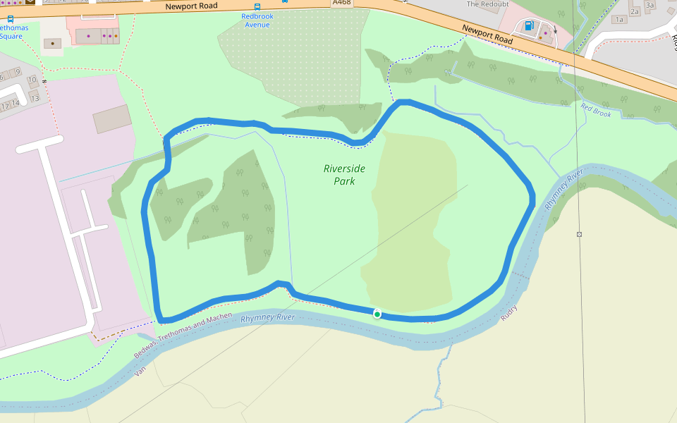 Riverside Park walking route map in Trethomas