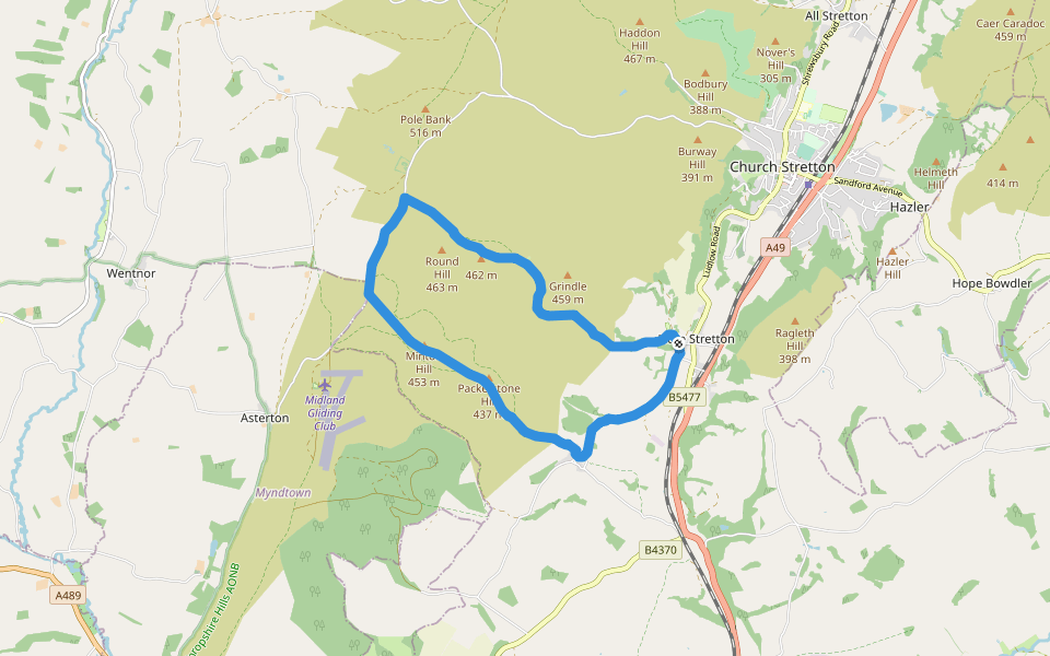 Minton Hill walking route map in Little Stretton