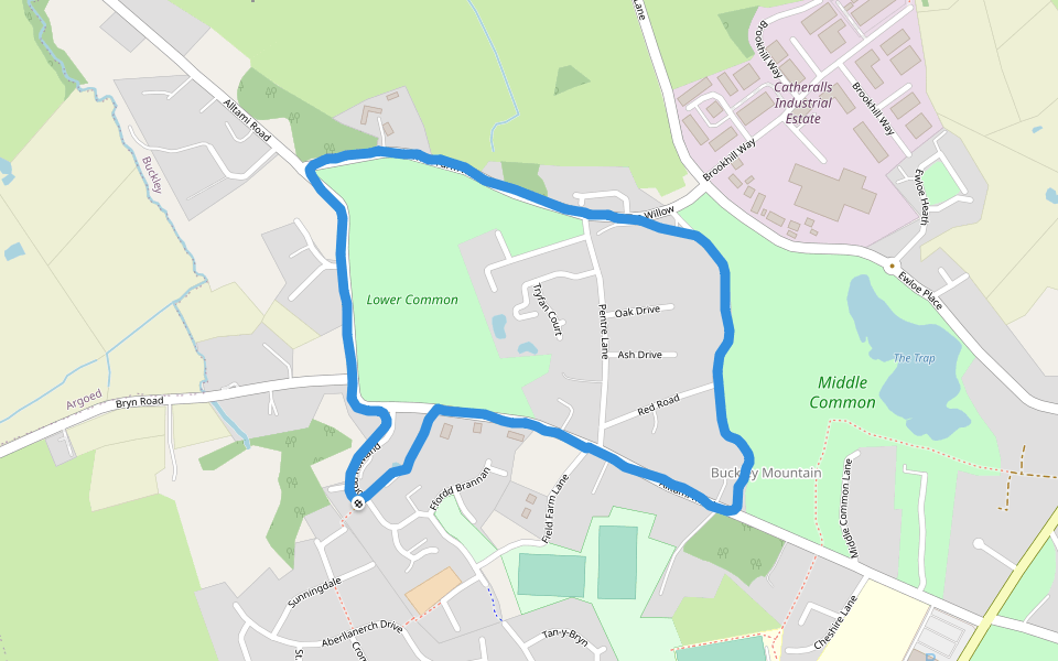 Middle Common walking route map in Buckley