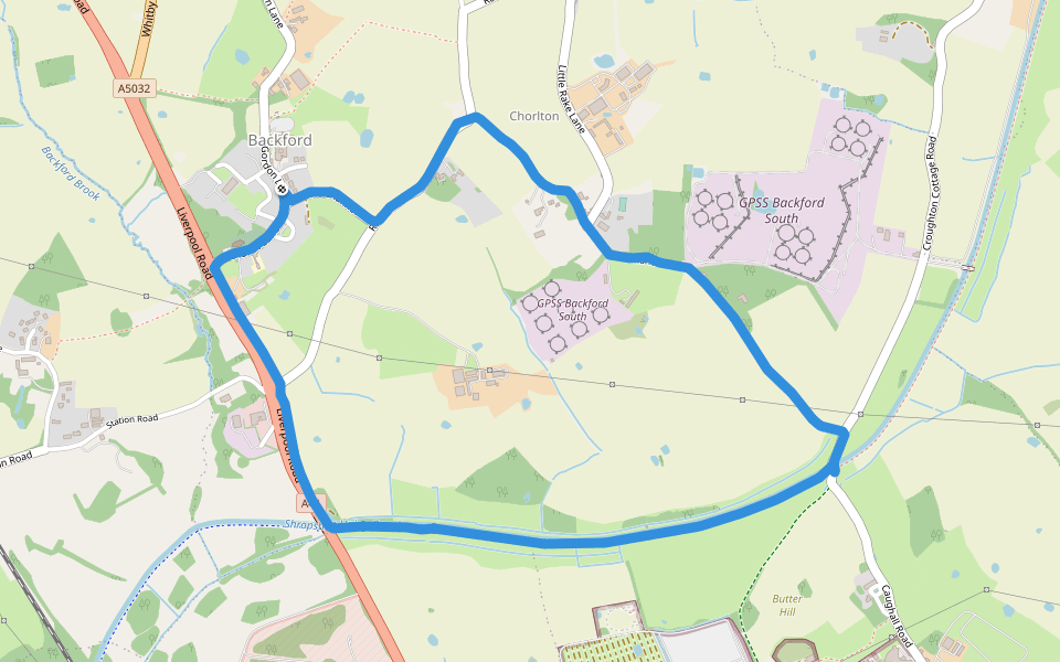 Winding Hole walking route map in Backford