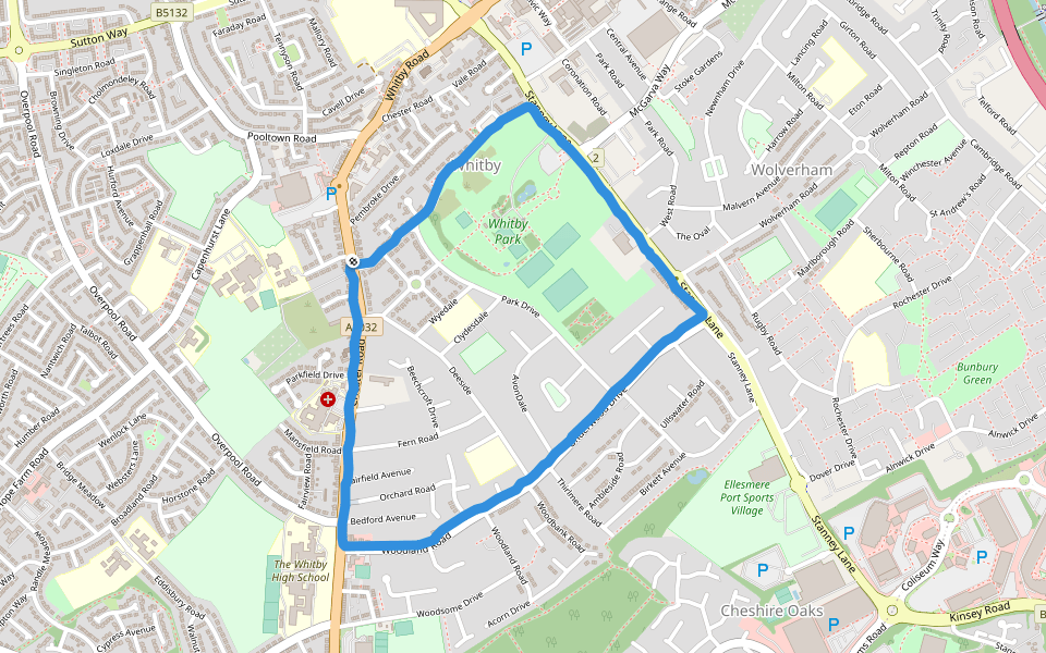 Whitby Park walking route map in Ellesmere Port