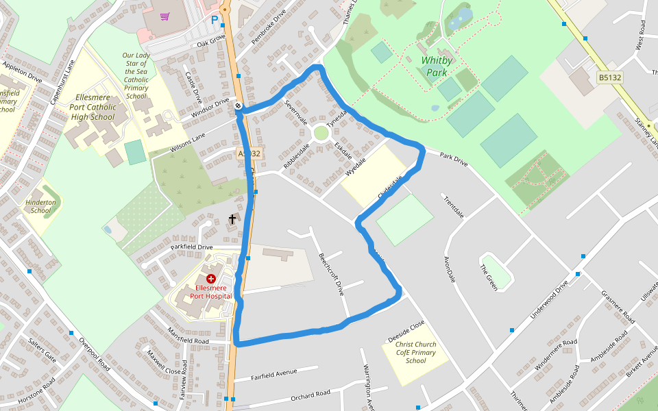 Whitby Park walking route map in Ellesmere Port