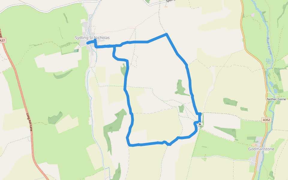 Back Lane walking route map in Godmanstone