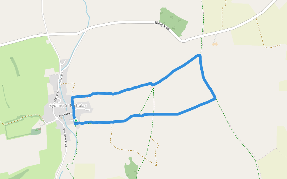 Back Lane walking route map in Sydling Saint Nicholas