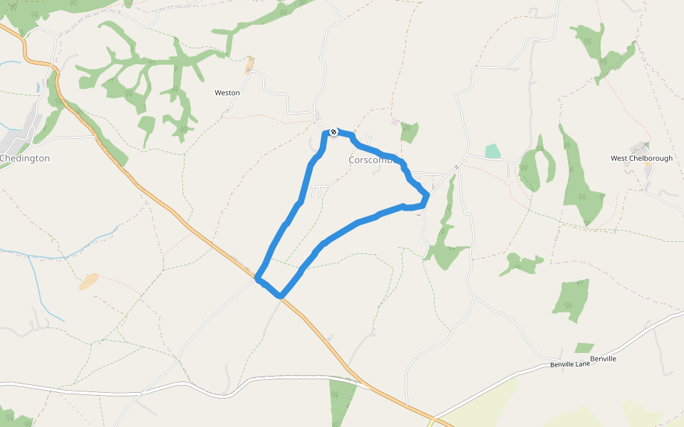 Ryam Lane walking route map in Corscombe