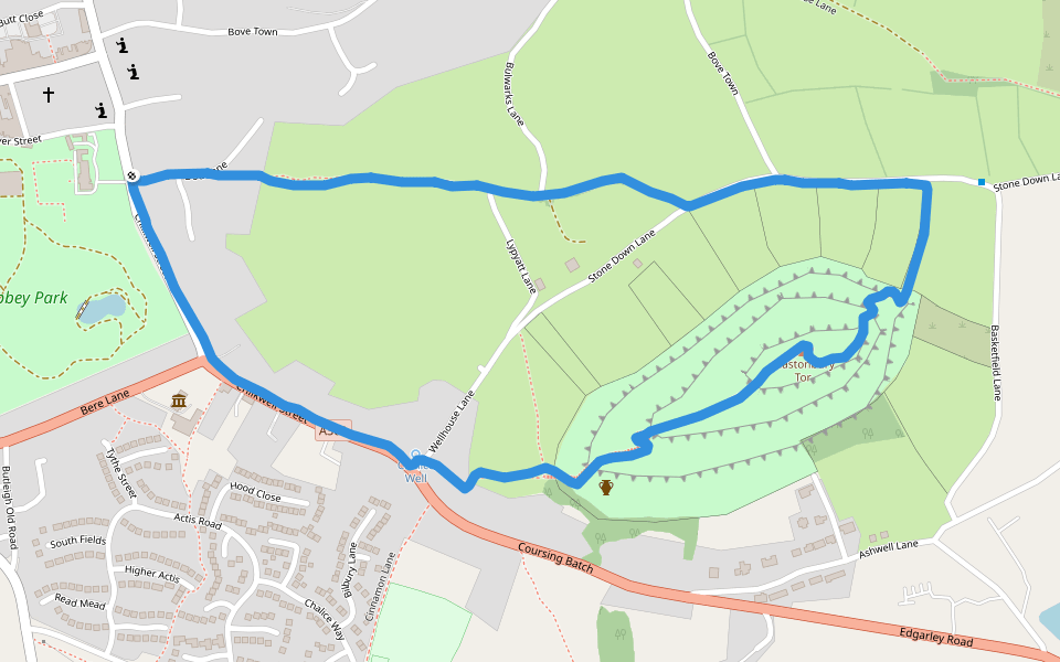Abbey Park walking route map in Glastonbury
