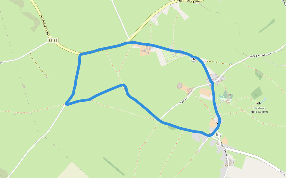 Priddy Green walking route map in Priddy