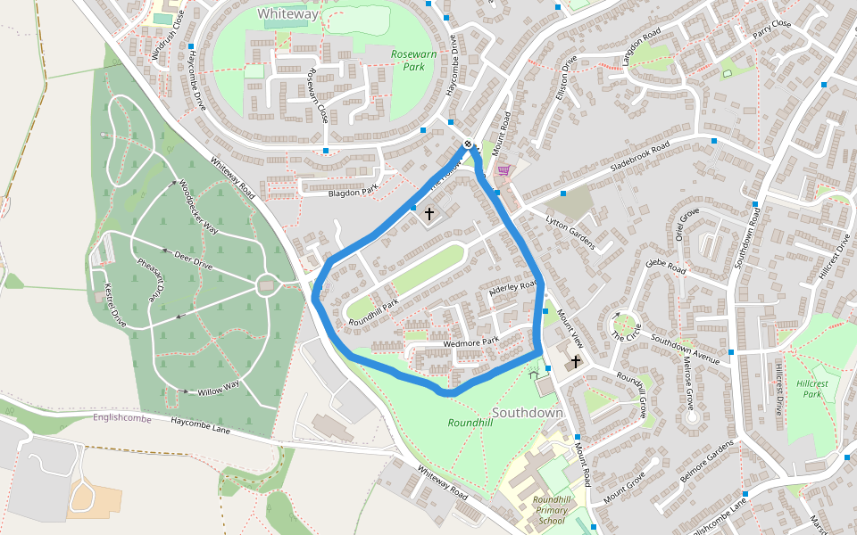 Twerton Roundhill walking route map in Bath