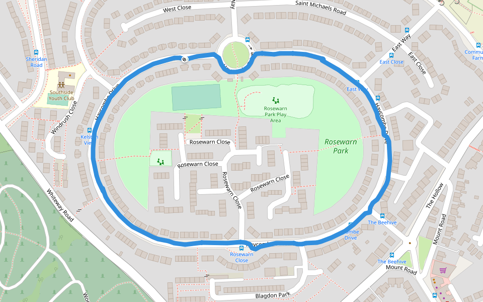 Rosewarn Park walking route map in Bath