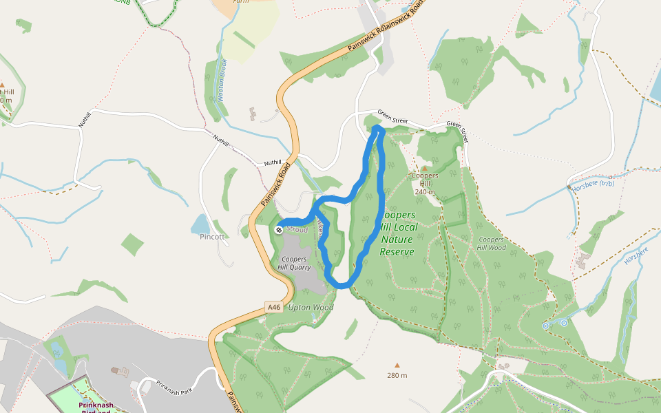 Upton Wood walking route map in Brockworth