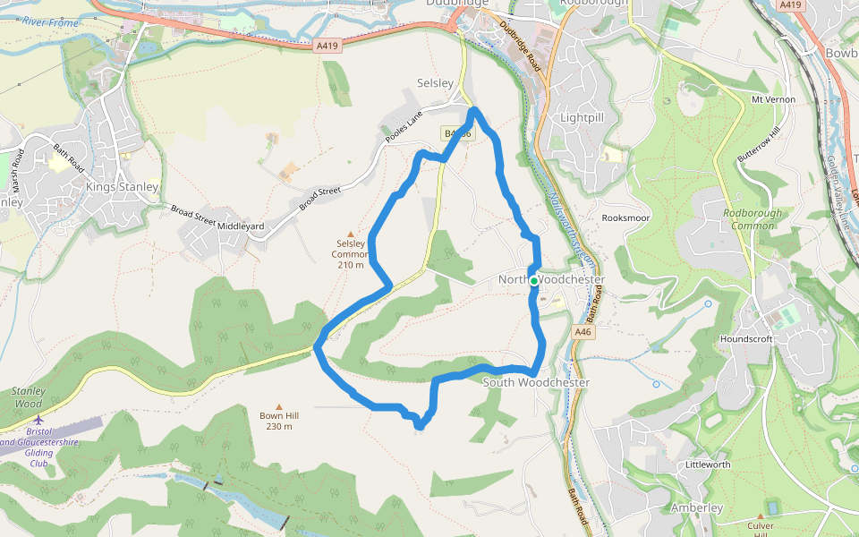 Selsley Common Millennium Stone walking route map in North Woodchester