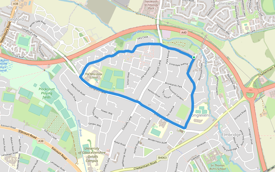 Longlevens Junior School walking route map in Longlevens